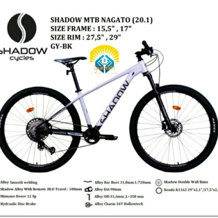 Gambar MTB SHADOW NAGATO Sepeda Gunung 27.5 29 inch deore 12 sp rem hidrolik - grey black, 27.5"//17" dari gratefullz undefined 5 Tokopedia
