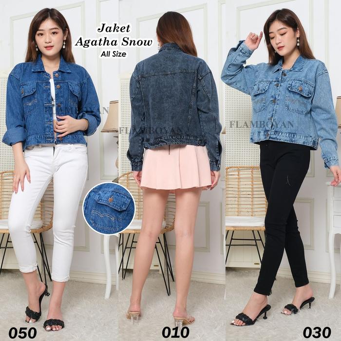 Gambar DLINE - Oversize Jaket Jeans Crop Denim Crop Denim Fit Panjang - Agatha, Snow Black 010 dari DLINE OS undefined Tokopedia