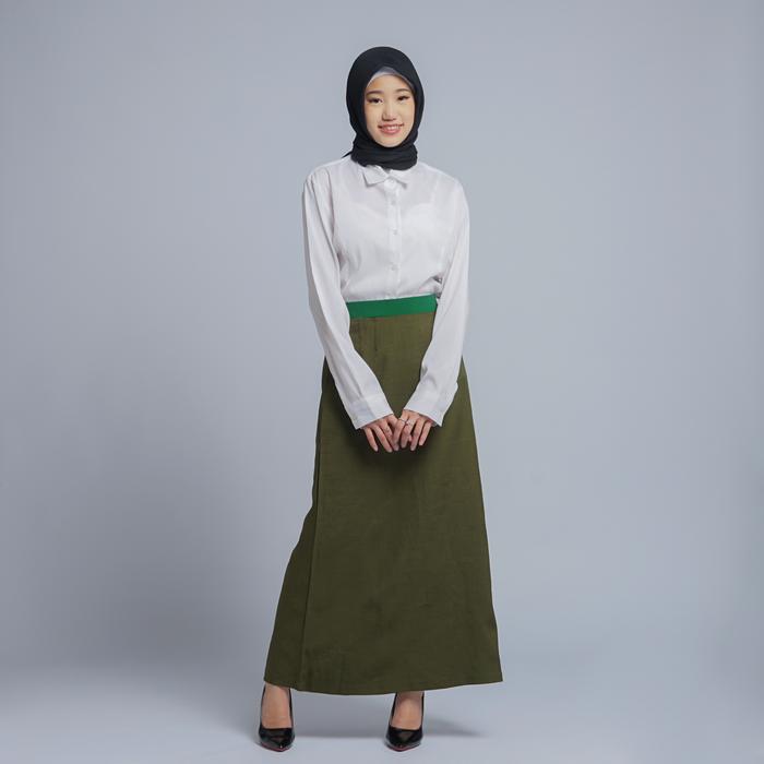 Gambar rok kerja wanita model A full karet/rok model A pinggang full karet - Army, 4L dari AZKIA BLAZER OWNER undefined Tokopedia