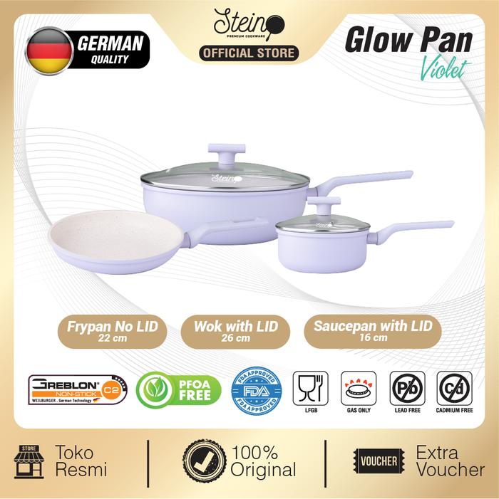 Gambar STEIN GLOWKNIFE - Glowpan Set 5in1 + Diamond Knives Pisau Set 6in1 - Glow Violet, WINDSOR BLUE dari Steincookware Official Store undefined Tokopedia