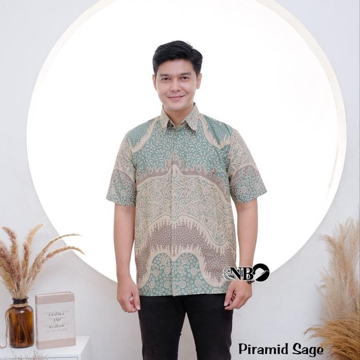 Gambar kemeja batik pria hem batik pria lengan pendek baju batik pria - piramid sage, M dari Bimasakti_NEW undefined Tokopedia