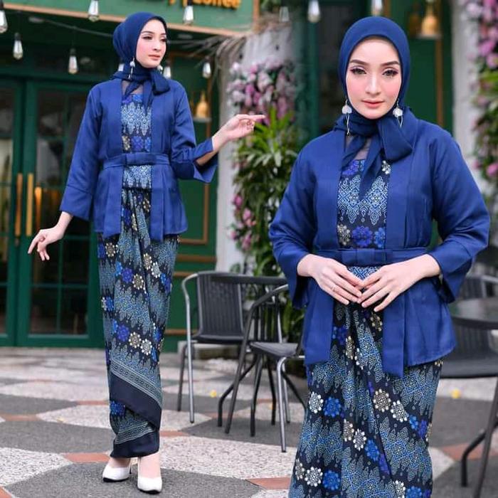 Gambar Setelan Rok Batik dan Kebaya Bahan Katun Warna Dusty Pink - Biru, XXL dari JAYAKEBAYA undefined Tokopedia