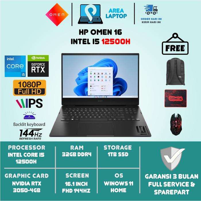 Gambar Laptop Hp Omen 16 i5 12500H 32Gb 1Tb Ssd Rtx3050 Fhd 144Hz RGB Win11 - 32GB 1TB SSD, UNIT+BONUS dari Area Laptop undefined Tokopedia