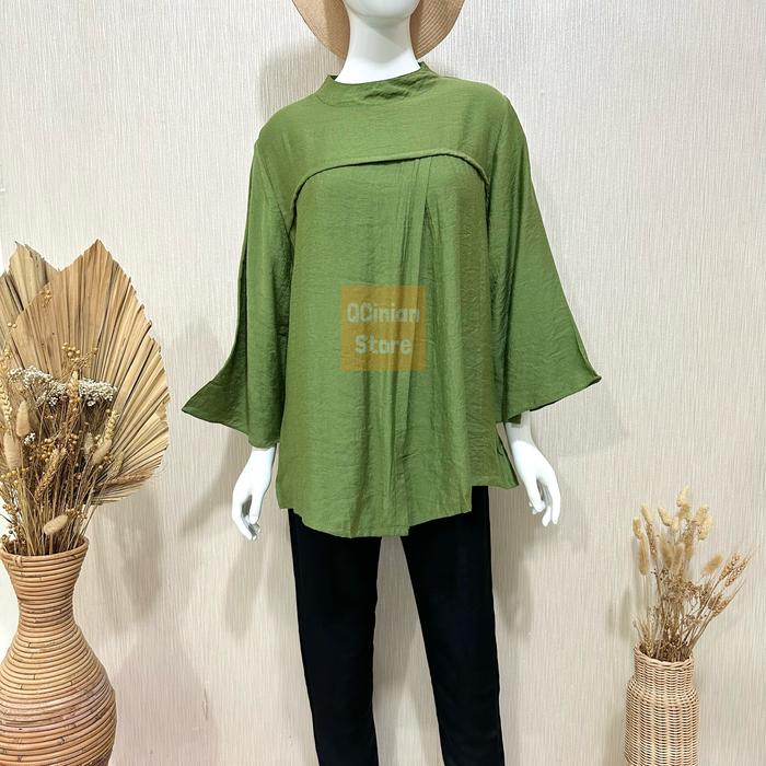 Gambar Blouse Avery Fashion QQinian Katun Silk Viscose Hijau Army Grosir dari QQinian Store undefined Tokopedia