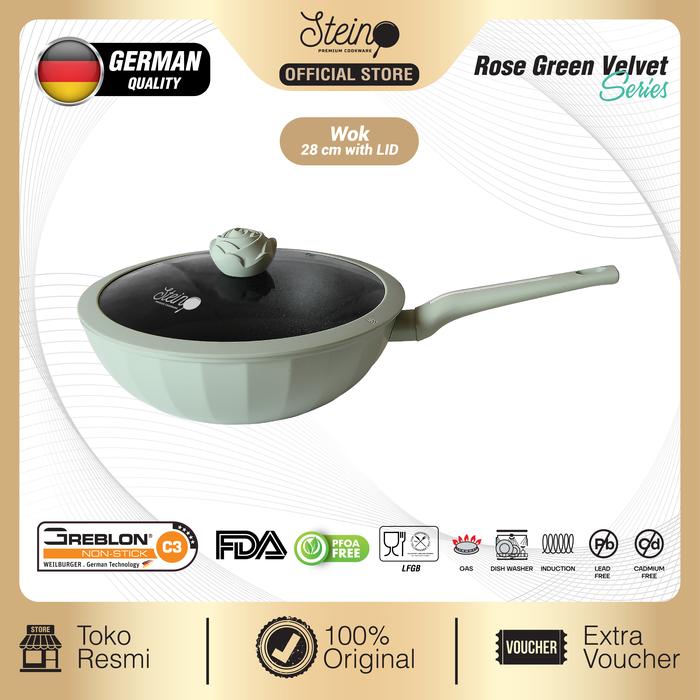 Gambar STEIN Rose Wok 28cm | Anti-Lengket | German Granite Coating - Velvet Green dari Steincookware Official Store undefined Tokopedia