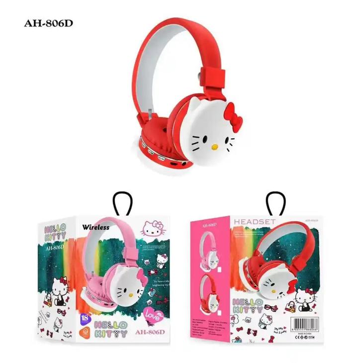 Gambar Headphone 3D Dj Bando Hello Kitty Wireless Bluetooth AH-806D - red dari JR Case Official Store undefined Tokopedia