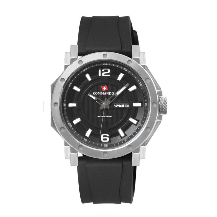 Gambar JAM TANGAN PRIA COMMANDO 1180 CM 1180 RUBBER ORIGINAL - BLACK SILVER dari Palapa Watch undefined Tokopedia