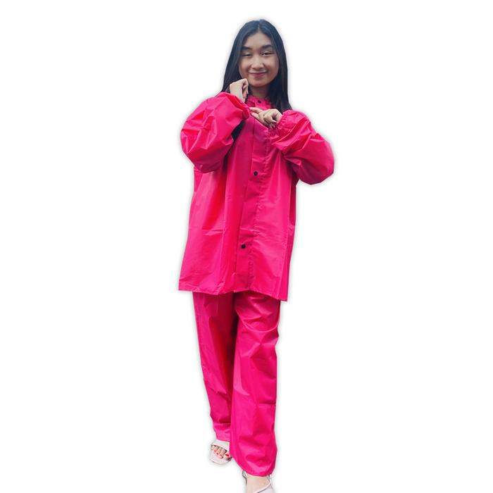 Gambar Jas hujan raincoat stelan baju celana parasut pria wanita dewasa tebal - Pink, All Size dari KHN Store undefined Tokopedia