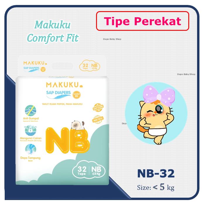 Gambar Makuku Comfort Fit NB 32 / S 30 / M 28 / L 26 / XL 24 / XXL 22 - NB-32 dari Depo Baby Shop Indonesia undefined Tokopedia