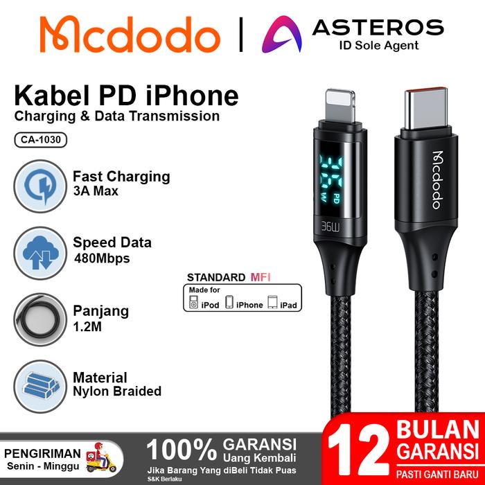 Gambar MCDODO Kabel iPhone PD Type C To Lightning Quick Charge 3A CA-285 Cable - CA-1030 1.2M dari Mcdodo Official Indonesia undefined Tokopedia