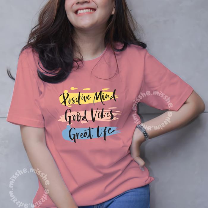 Gambar Baju Atasan kaos Terbaru Unisex cowo cewe Motif Great Live Good Vibes - Pink salmon, XXL dari MISSHE undefined Tokopedia