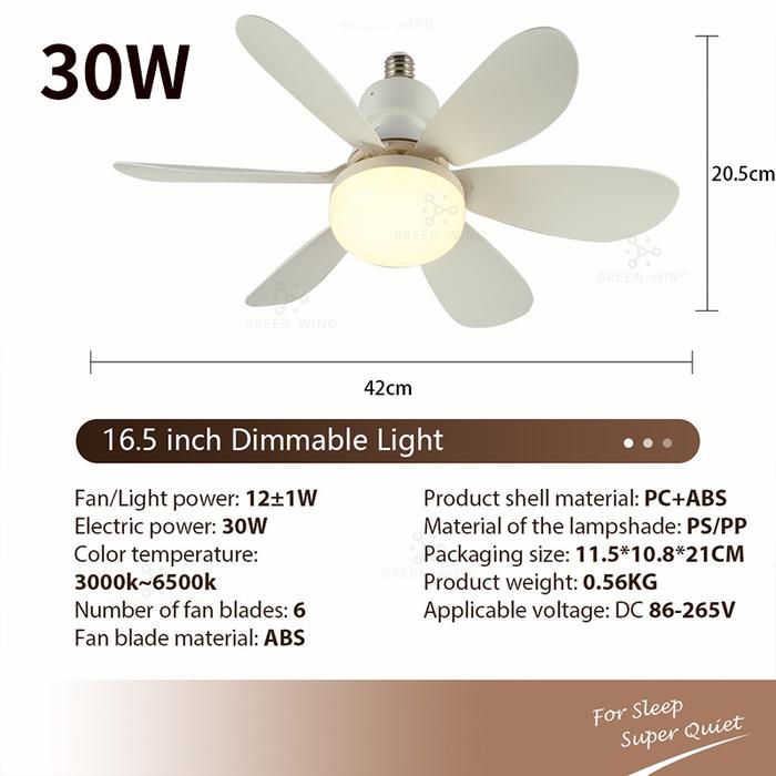 Gambar Ceiling Fan With Light Remote Control Fan Lamp Mini Ceiling Fan - 30W 16.5inch dari UTSS - undefined Tokopedia