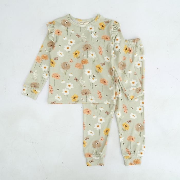 Gambar Harlowday Tencel Frill Printed Pajamas Anak / Setelan Panjang / Pakaian Tidur - PressesFlwrSage, M dari Klikbabylove undefined Tokopedia