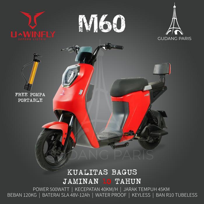 Gambar UWINFLY M60 SEPEDA LISTRIK U WINFLY M 60 GARANSI RESMI SEPEDA M60 500W - Merah dari Gudang Paris undefined Tokopedia