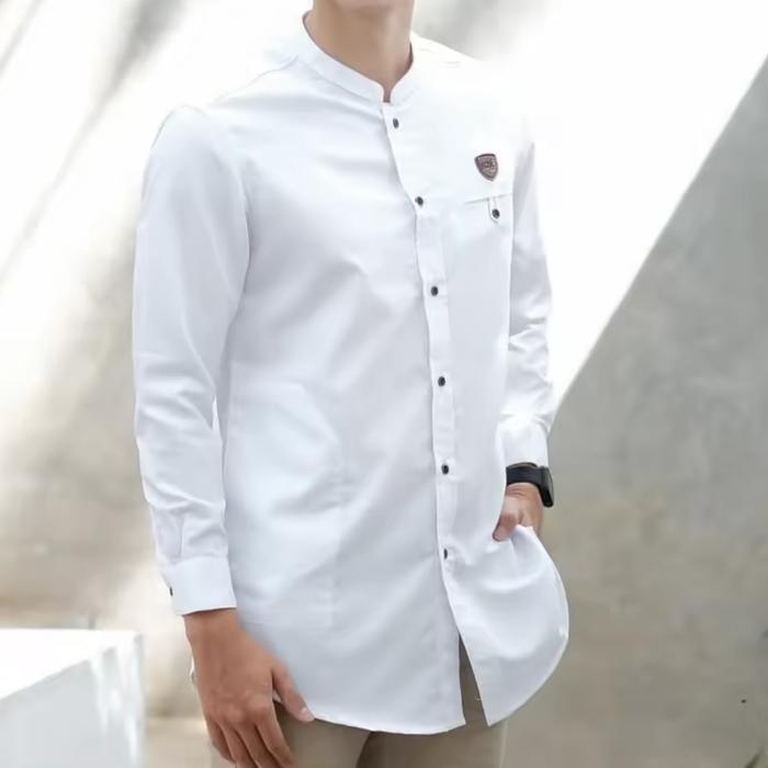 Gambar Kemko pria dewasa kemeja koko bahan toyobo fodu - Putih, M dari alfatih.gallery undefined Tokopedia