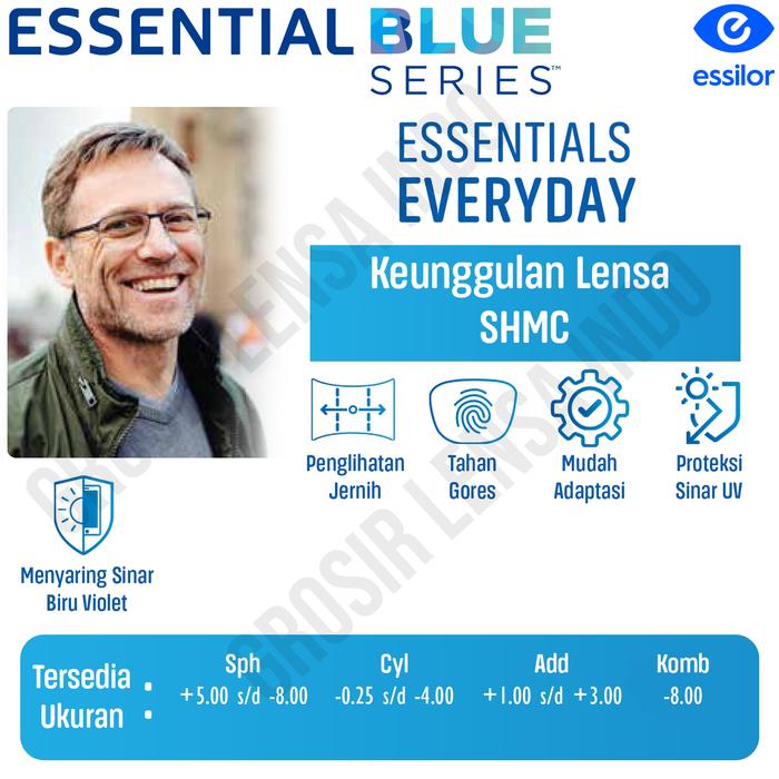 Gambar Lensa progresif ESSILOR ESSENTIALS EVERYDAY 1.56 BLUE CUT UV 420 - SHMC dari Grosir Lensa Indo undefined Tokopedia