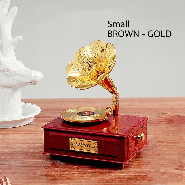 Gambar RETRO Music Box Ornament Pajangan Meja Hiasan Dekorasi Rumah Souvenir - SMALL - BROWN dari Shop at Christine's undefined Tokopedia
