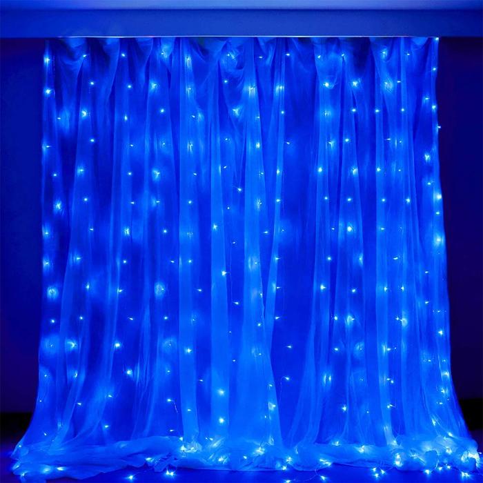 Gambar Lampu Natal Tirai 3x3 Meter Lampu Dekorasi Gorden Curtain String Light - Biru dari Surya Bright undefined Tokopedia