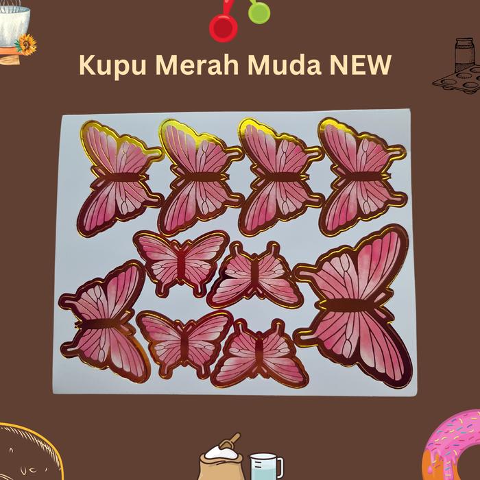 Gambar cake topper kupu kupu isi 10 - Merah Muda NEW dari Baking's Buddy undefined 3 Tokopedia