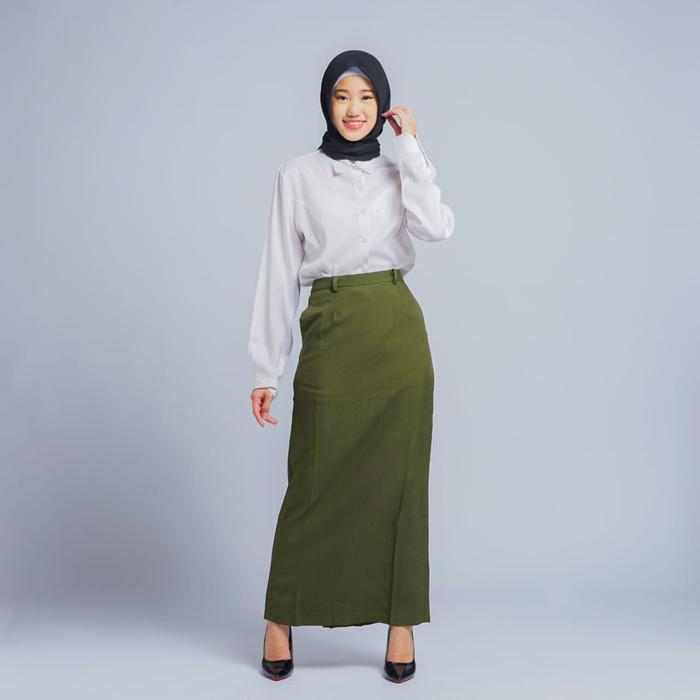Gambar rok kerja wanita panjang model span syakira by azkia - Army, S dari AZKIA BLAZER OWNER undefined Tokopedia