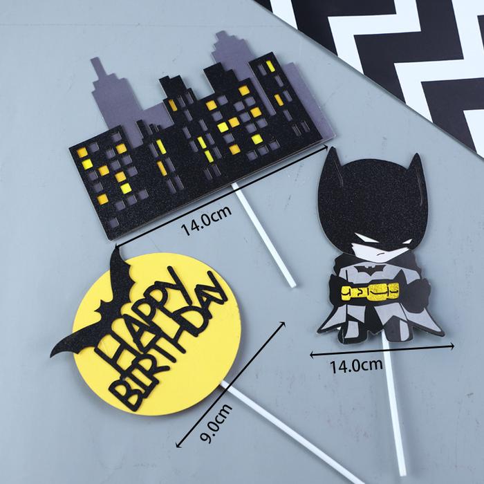 Gambar Topper Batman Karton Kelelawar Tulisan happy birthday / Topper Batman - Batman Set 3 dari Crystall Puding dan Cake undefined Tokopedia