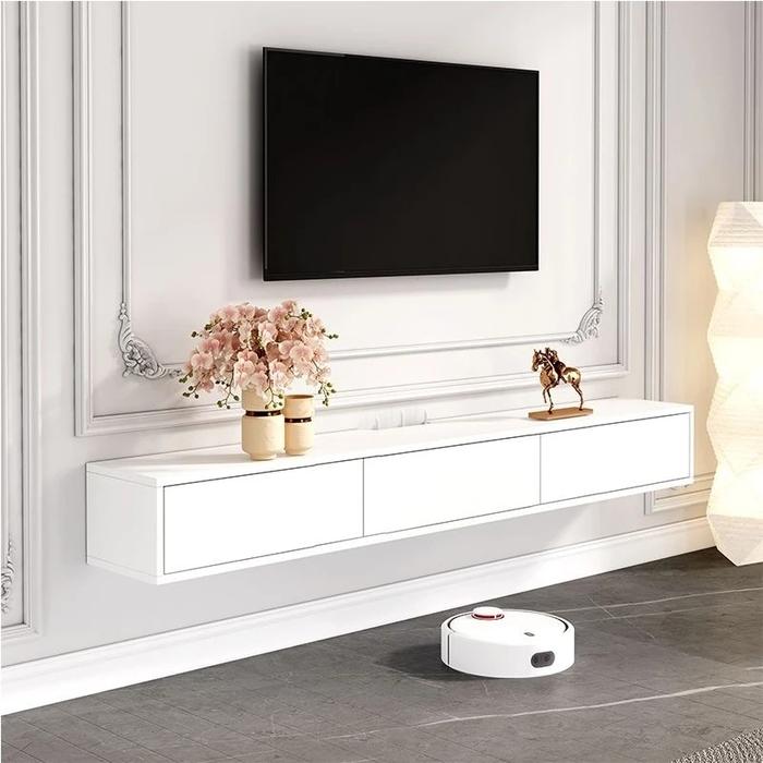 Gambar Rak Tv Dinding Meja Tv Minimalis Gantung Tempel Dinding - Putih, 120 x 20 x 20 dari Elsa design undefined Tokopedia