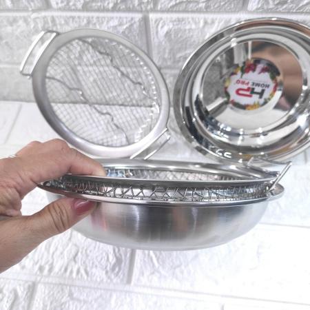 Gambar Piring Tiris Minyak Saringan Kukusan Rebus Goreng Stainless Premium - Set dengan baki, 16.5 Cm dari Lsonestoreshopping undefined Tokopedia