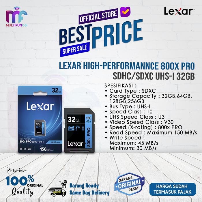 Gambar Lexar High-Performannce 800x Pro SDHC/SDXC UHS-I 32GB/64GB/128GB/256GB - 32GB dari Multifungsi Online undefined Tokopedia