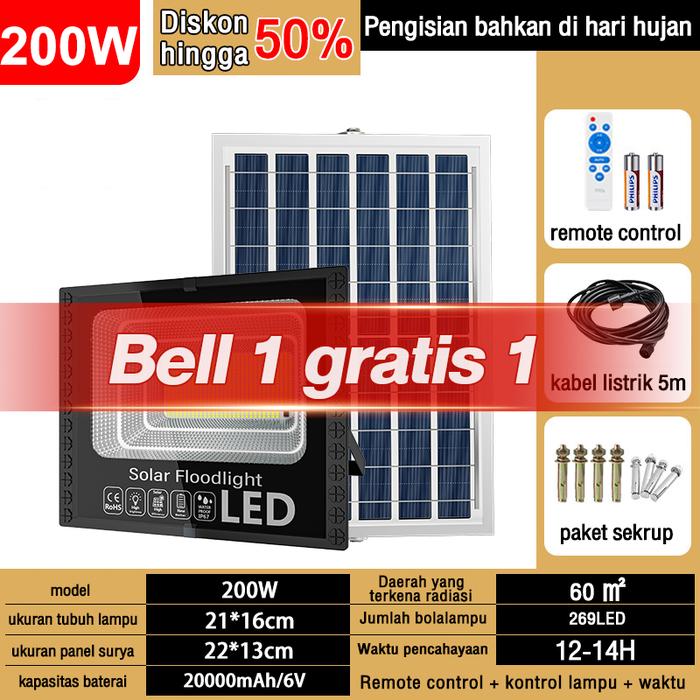 Gambar lampu tenaga surya outdoor otomatis nyala 1000W lampu sorot LED Garansi 10 tahun 【beli 1 grati 1】 Solar Cell Panel Surya gratis kabel 5 meter pencahayaan 36 jam Ready Stock light matahari jalan kendali jarak jauh 0 Biaya listrik sepanjang tahun - 200W 2PCS dari lampu123 undefined Tokopedia