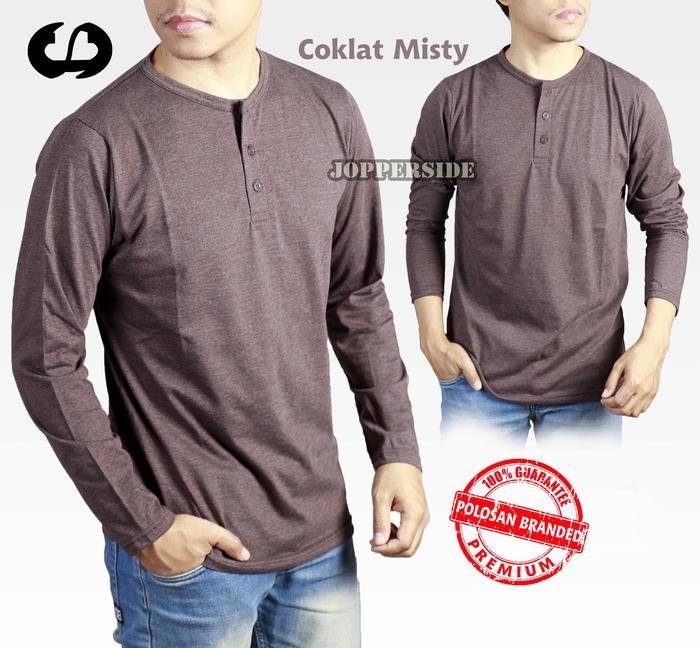 Gambar [ PABRIK ] t shirt kaos polos katun lengan panjang kancing pria tb3 - COKLAT MISTY, M dari JOPPERSIDE undefined Tokopedia