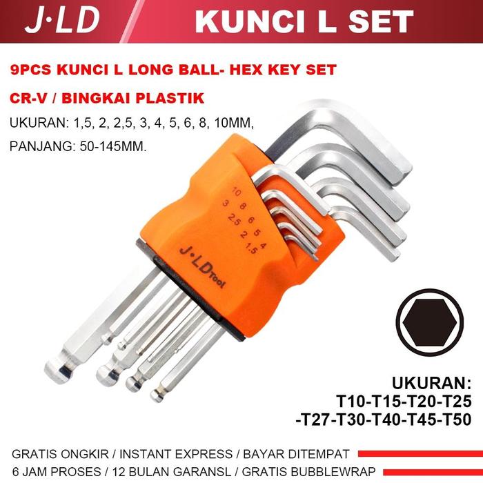 Gambar JLD 9pcs Kunci L Long Hex Key Set T10-T50 Kunci L Set KUNCI L BINTANG - SHORT/5-14.5CM dari KahiStore undefined Tokopedia