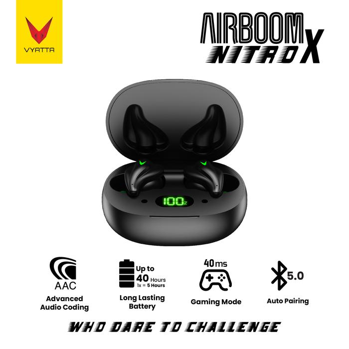 Gambar VYATTA AIRBOOM NITRO X TWS BLUETOOTH EARPHONE GAMING MODE 40 MS G - NITRO X - BLACK dari VYATTA Indonesia undefined Tokopedia
