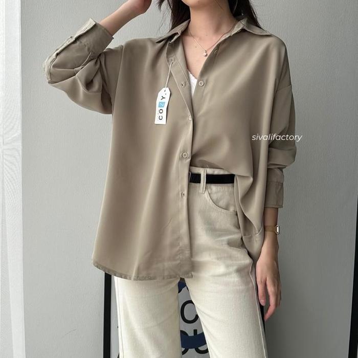 Gambar SIVALI Adele Shirt | Oversized Loose Shirt - Kemeja Wanita Atasan Baju - Sage dari toko ozan124 undefined Tokopedia