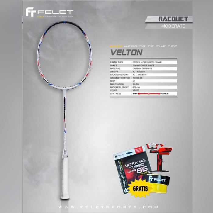 Jual raket bulutangkis badminton felet velton original lengkap bonus ...