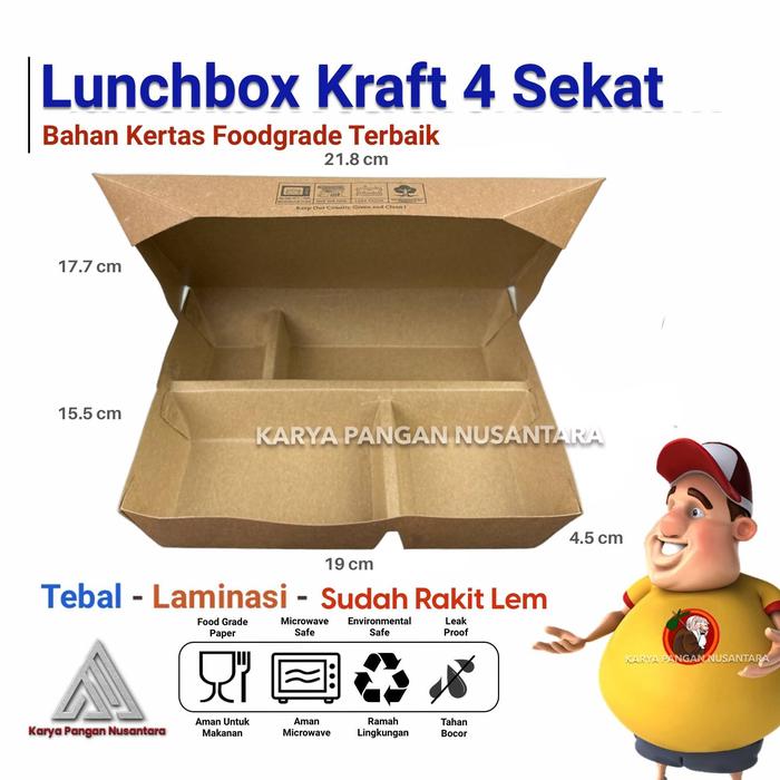 Gambar LUNCH BOX KRAFT 4 SEKAT LUNCH BOX 4 SEKAT KRAFT LUNCH BOX BENTO PCS - Premium dari Karya Pangan Nusantara undefined Tokopedia