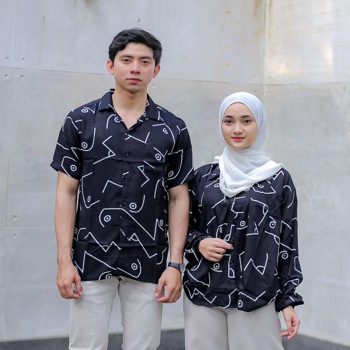 Gambar baju kemeja couple pasangan kekinian pantai bali rayon motif terbaru - LALA, L dari abilio fashion shop undefined Tokopedia