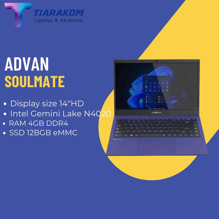 Gambar Laptop Advan Soulmate - N4020 - RAM 4GB - eMMC 128GB - 14 Inch HD - Biru dari Tiarakom undefined Tokopedia
