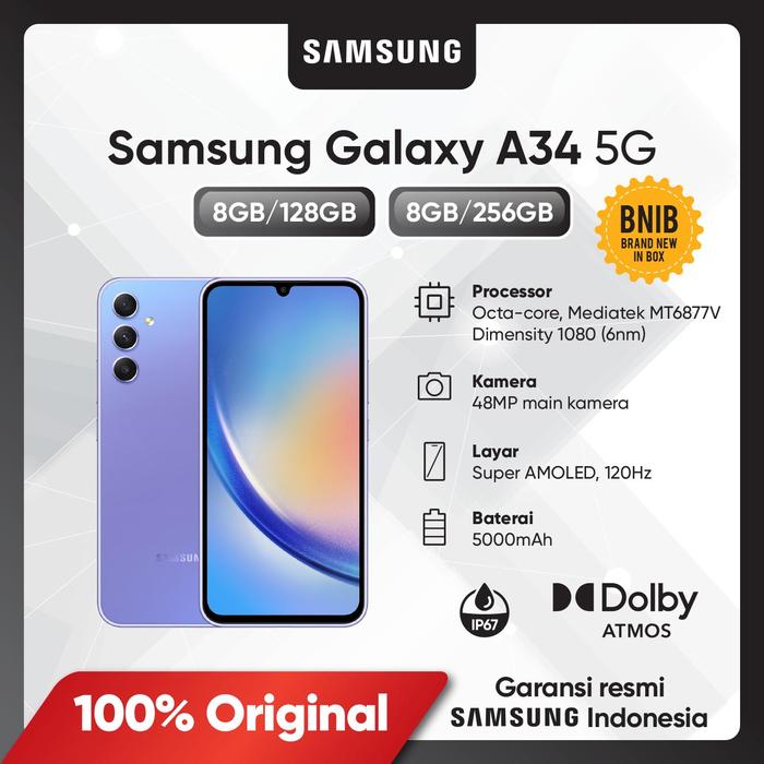Gambar Samsung Galaxy A34 5G 8/128GB 8/256GB - Garansi Resmi - Violet, 8/256GB dari Samsung Store Mall Taman Anggrek undefined Tokopedia