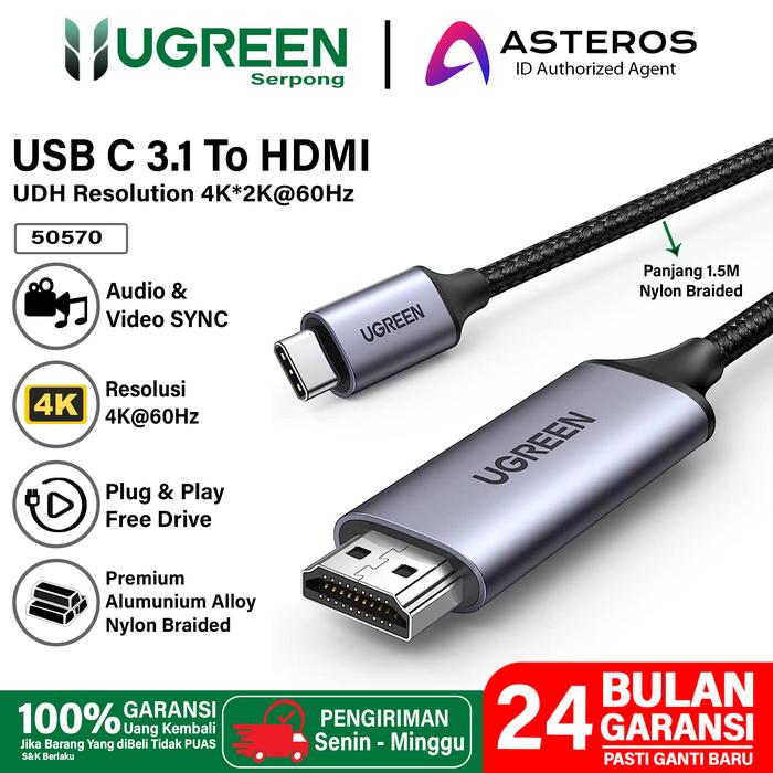 Gambar UGREEN Kabel USB C To HDMI 4K TV Proyektor Converter For Laptop PC HP - UGREEN 50570 dari Ugreen Serpong undefined Tokopedia