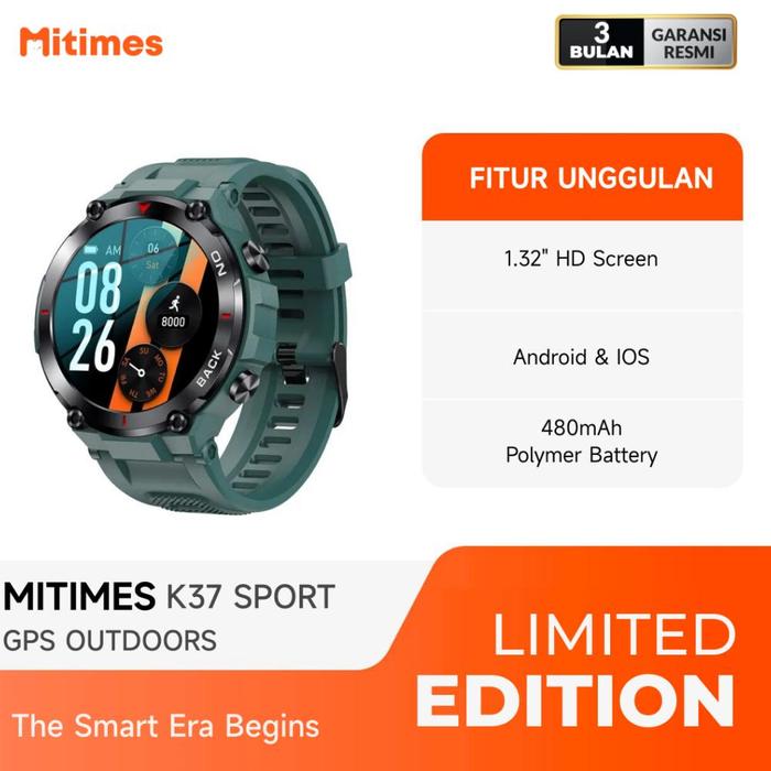 Gambar ((Cappcuss)) Mitimes K37 Sport Smart Watch 1.32 Inch Gps Outdoors - Green dari Apparel Stuff undefined Tokopedia