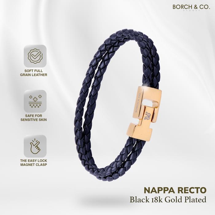 Gambar BORCH & CO. Gelang Kulit Pria Leather Bracelet - Nappa Recto Black - 18k Gold Plated, XXS dari BORCH & CO. Official Store undefined Tokopedia