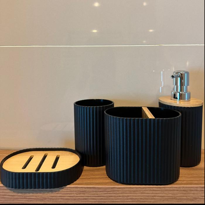Gambar SET AKSESORIS KAMAR MANDI / BATHROOM SET 4 IN 1 / DISPENSER SABUN - Black dari Nata Homeware undefined Tokopedia