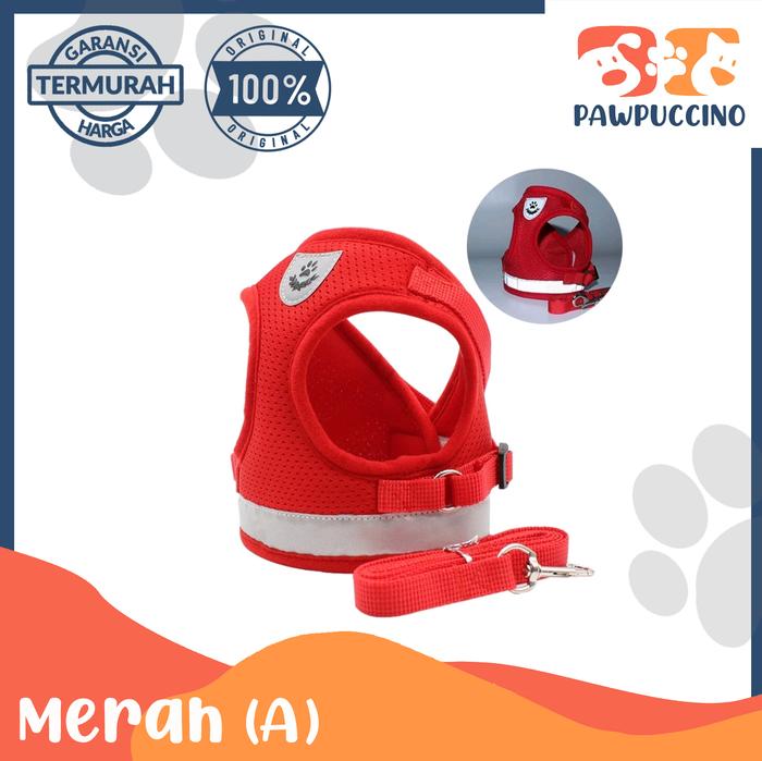 Gambar TALI HARNESS ROMPI BERNAFAS KUCING/ANJING,AKSESORIS HEWAN PELIHARAAN - Merah(A), M dari Pawpuccino Pet Shop undefined Tokopedia