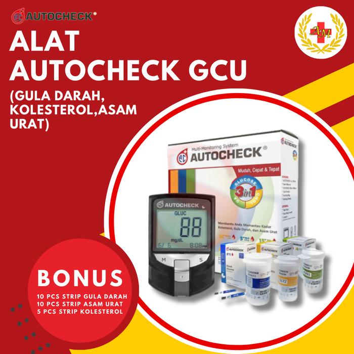 Gambar Alat cek 3 in 1 merk Autocheck (Gula darah, Asam urat, Kolesterol) dari Anugerah Medica Indonesia undefined Tokopedia