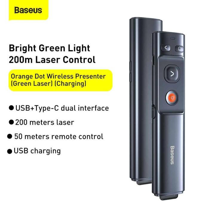 Gambar BASEUS LASER POINTER WIRELESS PRESENTER PEN PRESENTASI ORANGE DOT - Green (Charging dari Baseus Jakarta undefined Tokopedia
