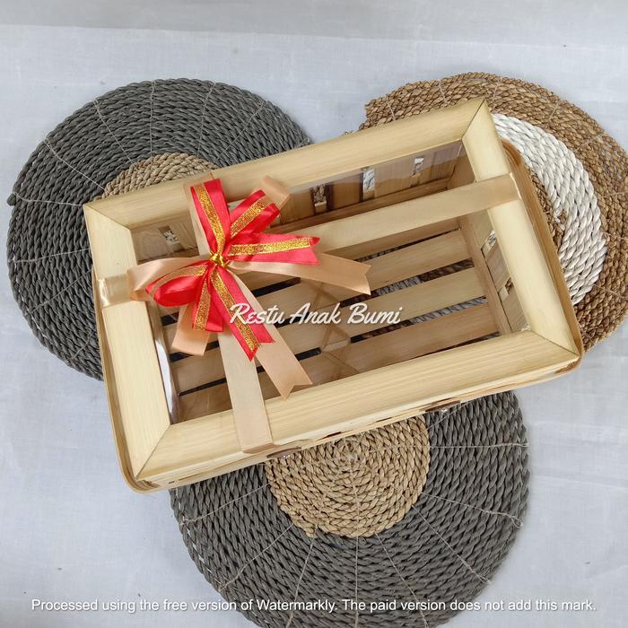 Gambar Keranjang Transparan 30cm x 20cm Pita  | rantang kotak anyaman bambu | - Rustik 4 dari kemasanku undefined 5 Tokopedia