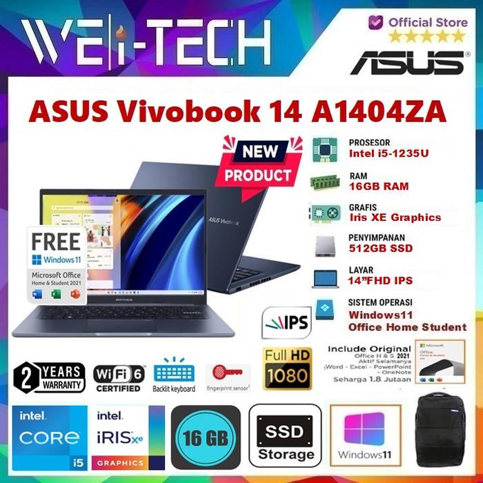 Gambar ASUS Vivobook 14 A1404ZA i5-1235U 16GB 512GB iRis Xe 14" FHD OHS W11 - VIPS553-SILVER, 8GB RAM dari We Itech undefined Tokopedia