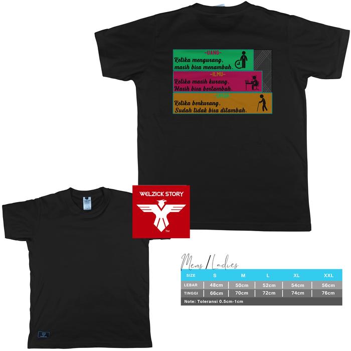 Gambar Baju Kaos Kata Bijak Uang Ilmu Umur Real Katun Soft 24s Medium Jumbo - Black, XXL dari Welzick Story undefined Tokopedia
