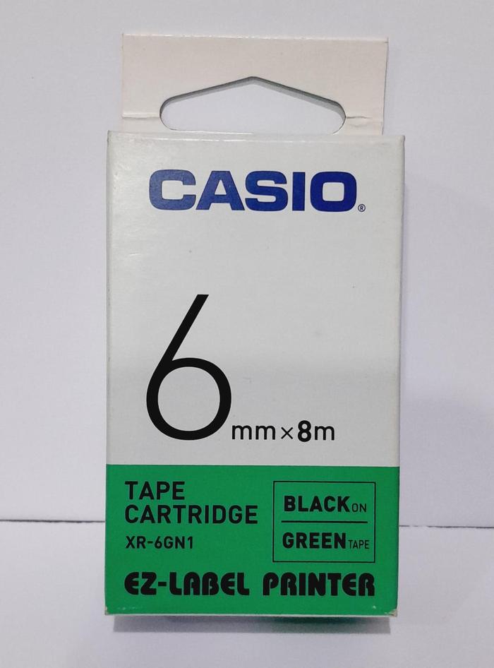 Jual Label Casio Tape Cartridge 6mm Black Ink Green ORIGINAL