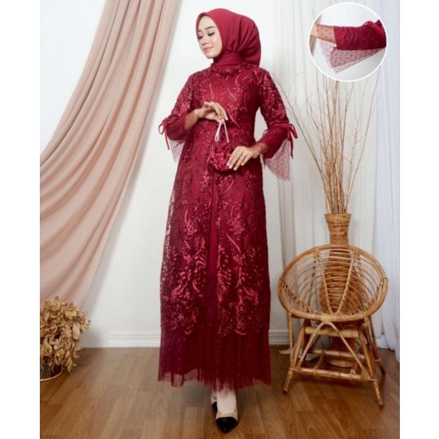 Gambar BELI SEKARANG, HEMAT BESAR! Gamis Eviola Aleta Kebaya / Gamis Tearu / - Maroon, M dari putermal undefined Tokopedia